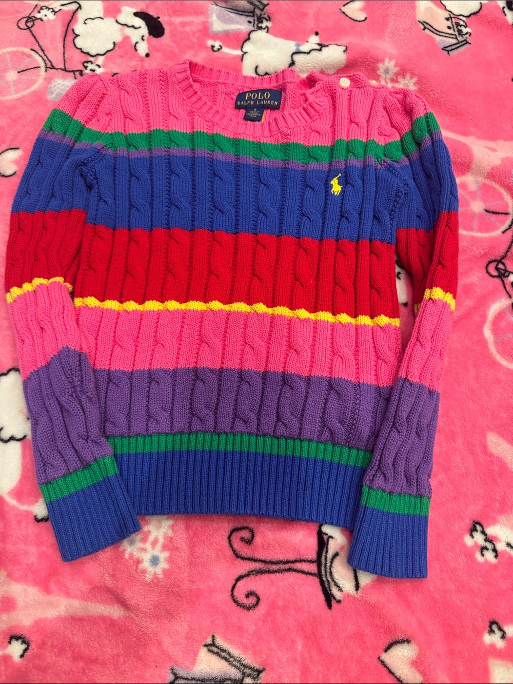 Polo by Ralph Lauren Cable-Knit Multi-Color Stripe Sweater - Pink